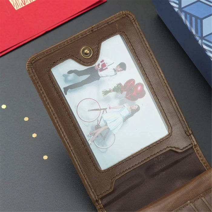 BULLCAPTAIN 029 Causal Style Top-Layer Cowhide Leather Wallet Folding Design Multiple Card Slots Coin Bag - Brown - 3