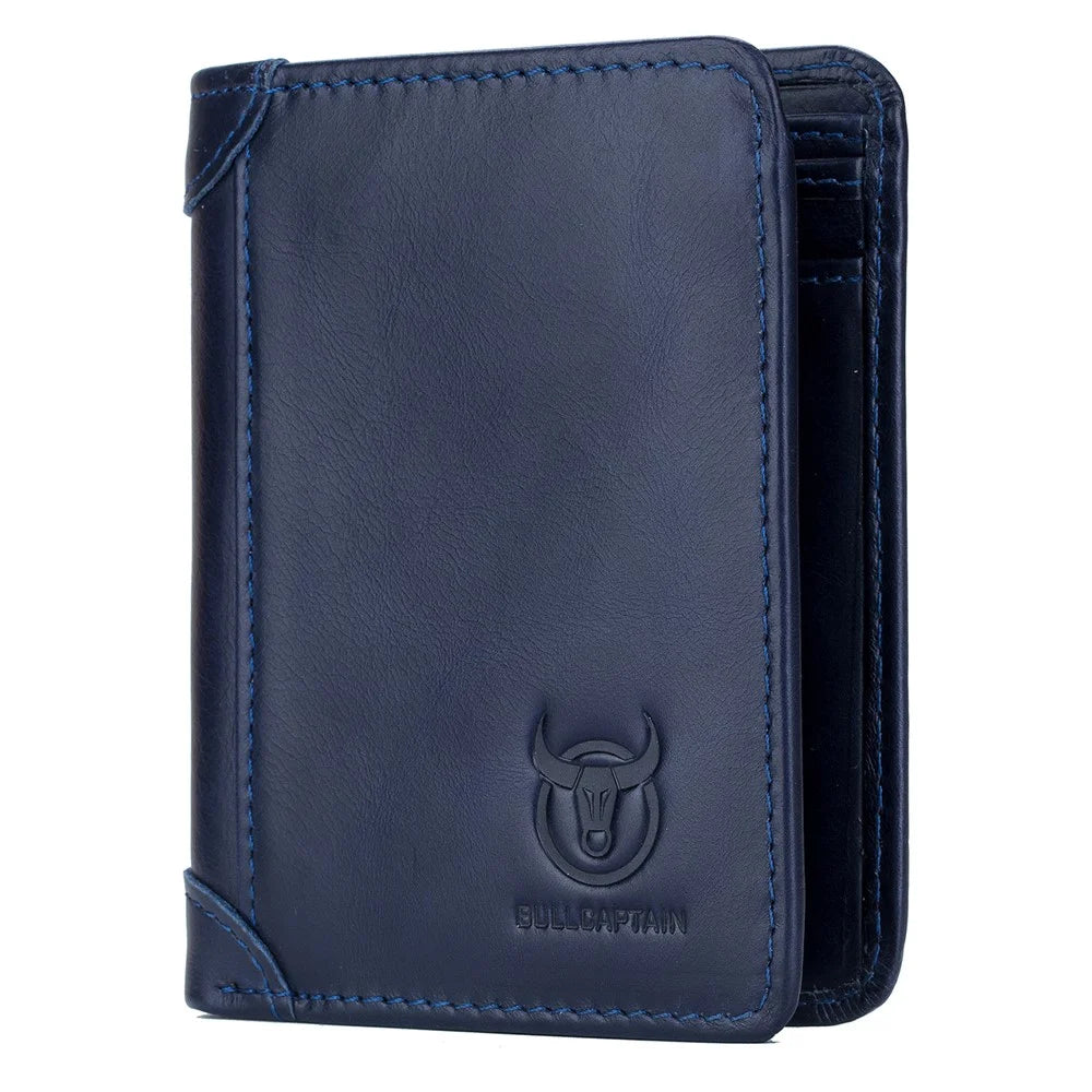 BULLCAPTAIN 031 Multifunction RFID Blocking Wallet Top-Layer Cowhide Leather Card Carrying Pouch Coin Bag - Blue - 1