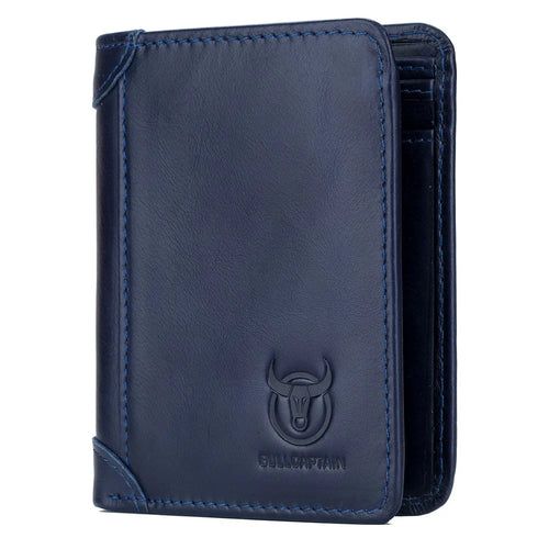 BULLCAPTAIN 031 Multifunction RFID Blocking Wallet Top-Layer Cowhide Leather Card Carrying Pouch Coin Bag - Blue - 1