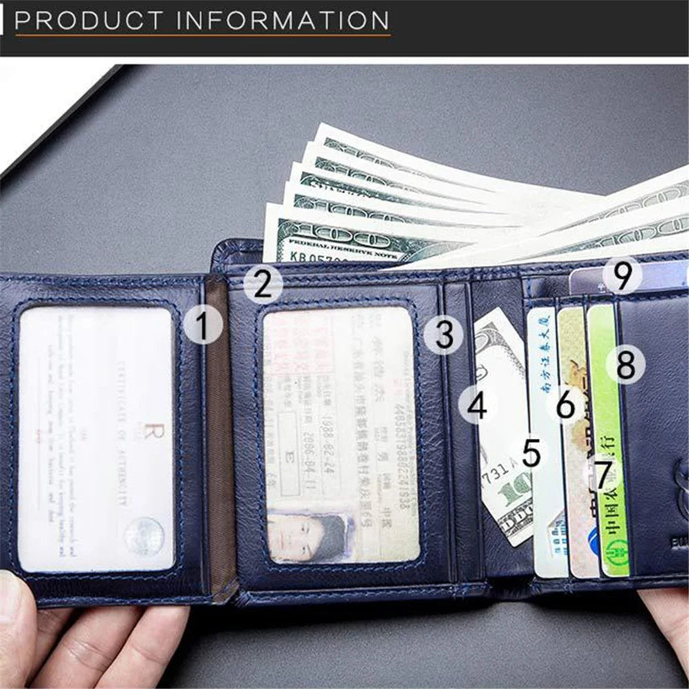 BULLCAPTAIN 031 Multifunction RFID Blocking Wallet Top-Layer Cowhide Leather Card Carrying Pouch Coin Bag - Blue - 2