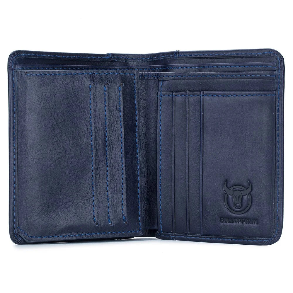 BULLCAPTAIN 031 Multifunction RFID Blocking Wallet Top-Layer Cowhide Leather Card Carrying Pouch Coin Bag - Blue - 5