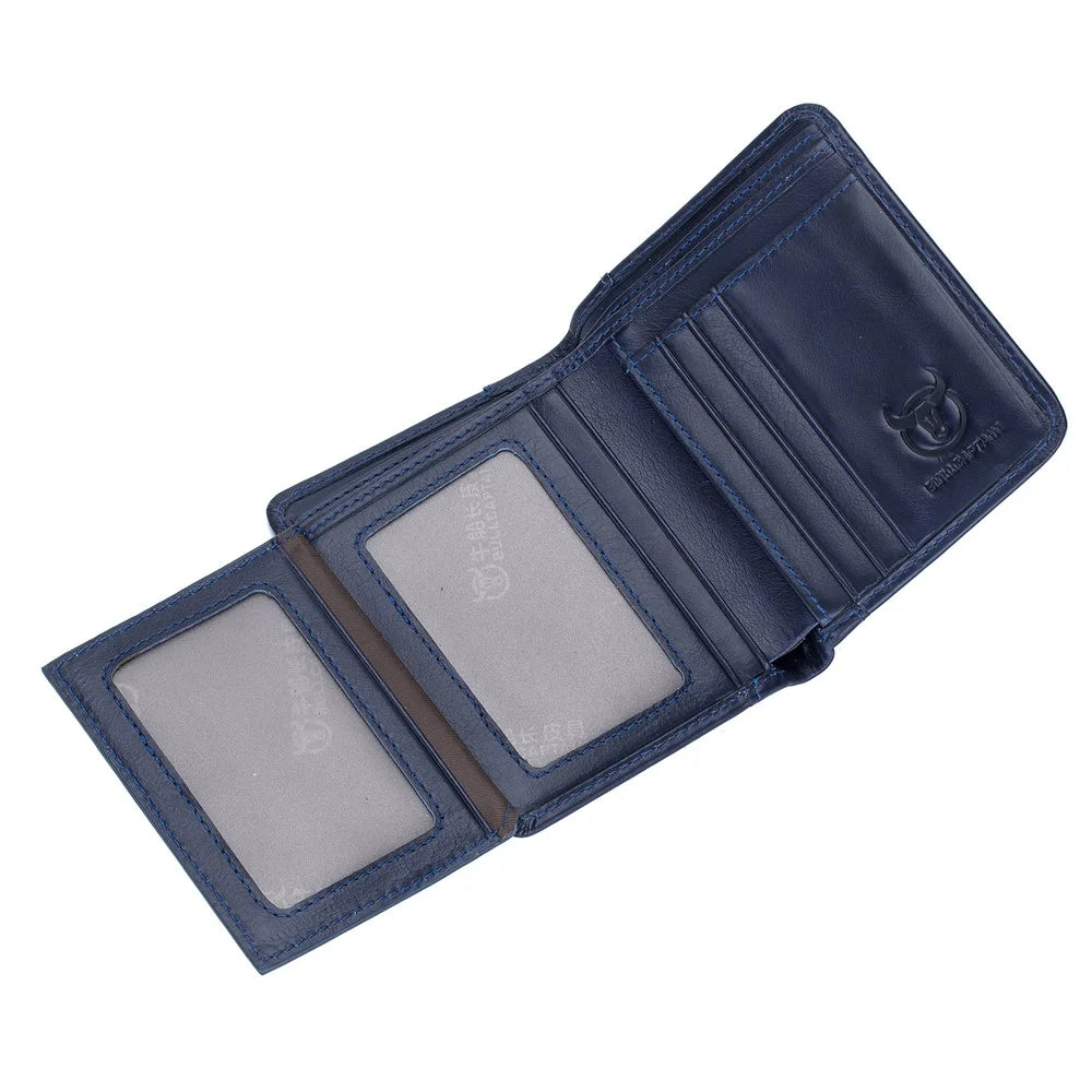 BULLCAPTAIN 031 Multifunction RFID Blocking Wallet Top-Layer Cowhide Leather Card Carrying Pouch Coin Bag - Blue - 6