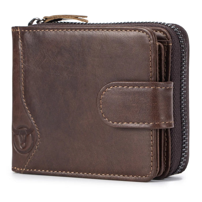 BULLCAPTAIN 033 Top-layer Cowhide Leather Wallet Billfold Card Bag Pouch with RFID Blocking Function (Horizontal Style) - Coffee - 1