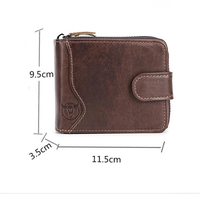 BULLCAPTAIN 033 Top-layer Cowhide Leather Wallet Billfold Card Bag Pouch with RFID Blocking Function (Horizontal Style) - Coffee - 6