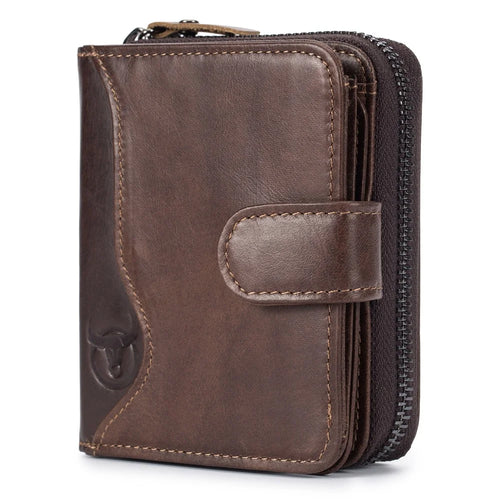 BULLCAPTAIN 033 RFID Blocking Wallet Billfold Top-layer Cowhide Leather Card Bag Pouch (Vertical Style) - Coffee - 1