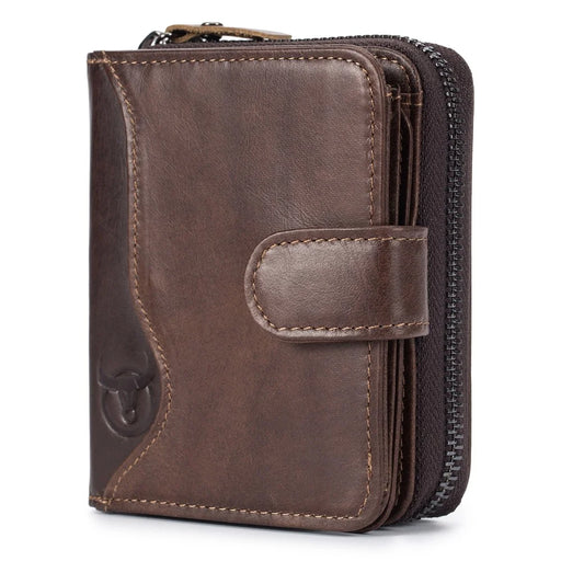 BULLCAPTAIN 033 RFID Blocking Wallet Billfold Top-layer Cowhide Leather Card Bag Pouch (Vertical Style) - Coffee - 1
