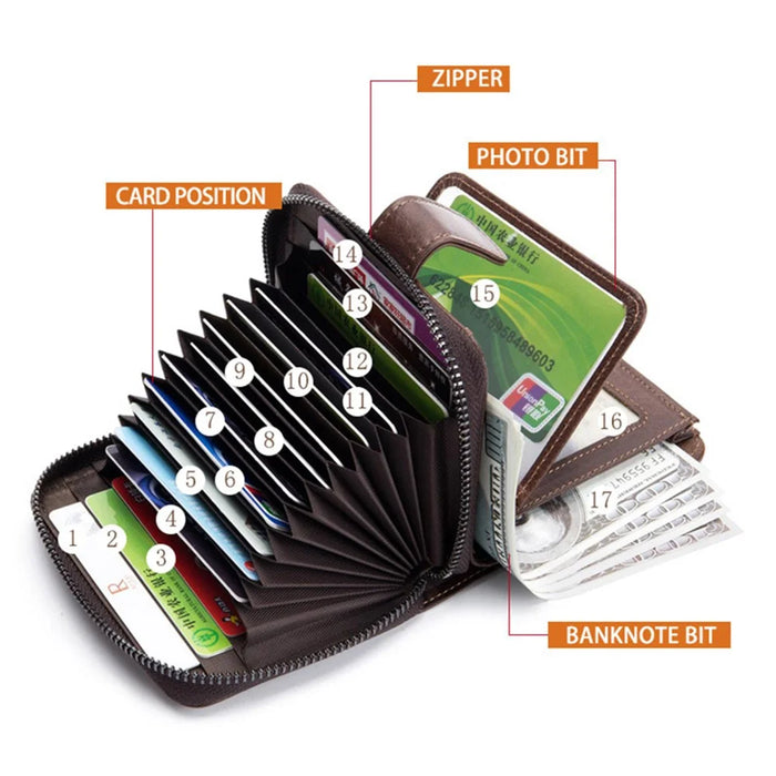 BULLCAPTAIN 033 RFID Blocking Wallet Billfold Top-layer Cowhide Leather Card Bag Pouch (Vertical Style) - Coffee - 2