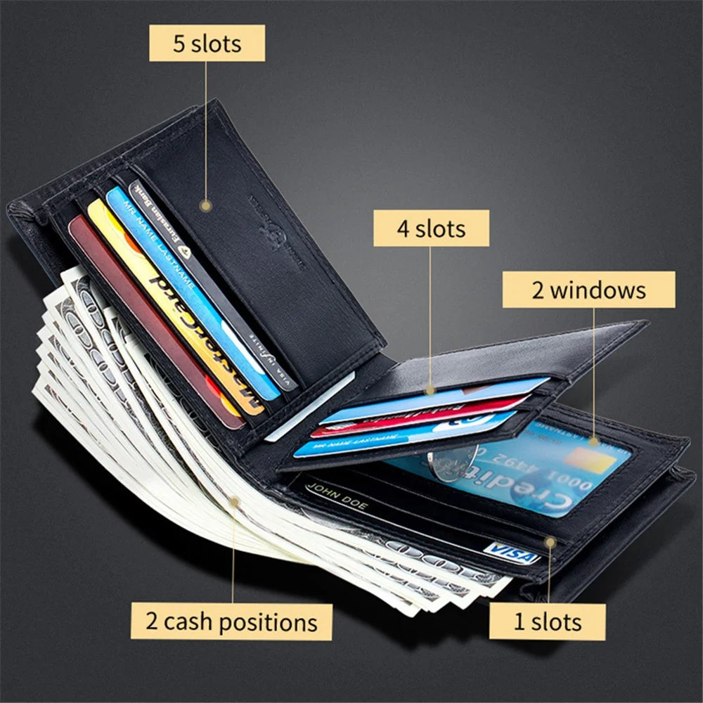 BULLCAPTAIN 0200 Photo Slot Design Wallet Multifunction RFID Blocking Top-Layer Cowhide Leather Card Pouch Bag - Black - 2