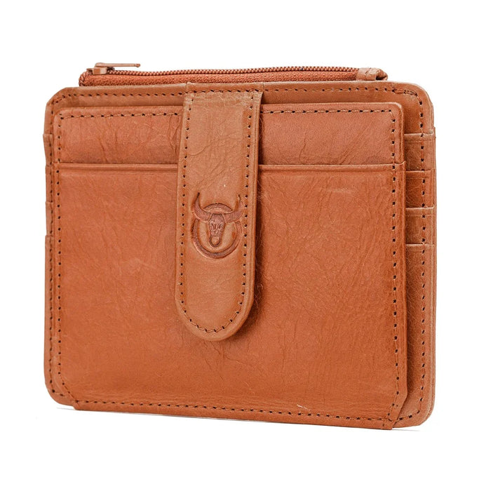 BULLCAPTAIN 00 Top Layer Cowhide Men RFID Blocking ID Credit Card Bag with Zipper Pocket - Yellow - 1