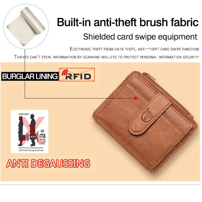 BULLCAPTAIN 00 Top Layer Cowhide Men RFID Blocking ID Credit Card Bag with Zipper Pocket - Yellow - 2