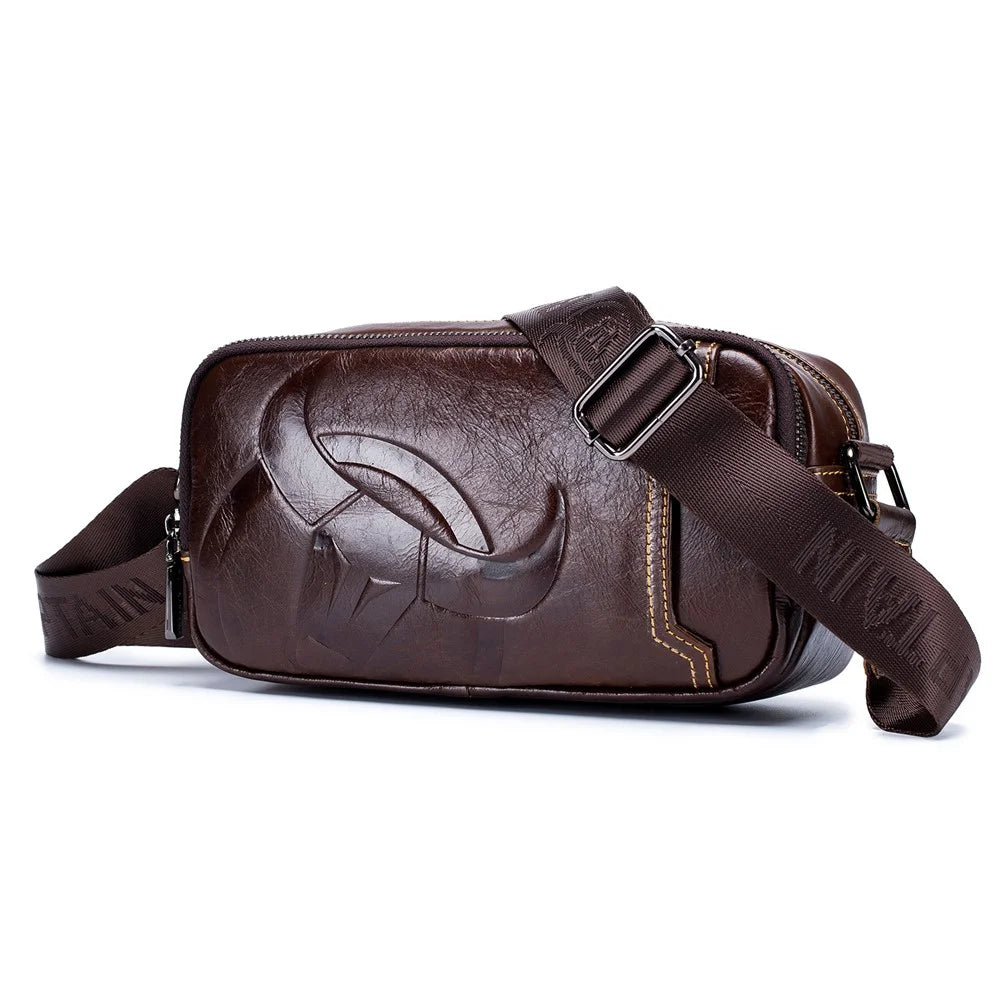 BULLCAPTAIN 0308 Top Layer Cowhide Horizontal Messenger Bag Casual Men Single Shoulder Crossbody Bag - Coffee - 1