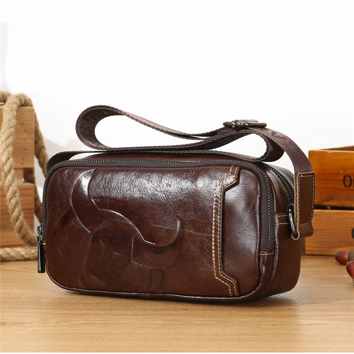 BULLCAPTAIN 0308 Top Layer Cowhide Horizontal Messenger Bag Casual Men Single Shoulder Crossbody Bag - Coffee - 2
