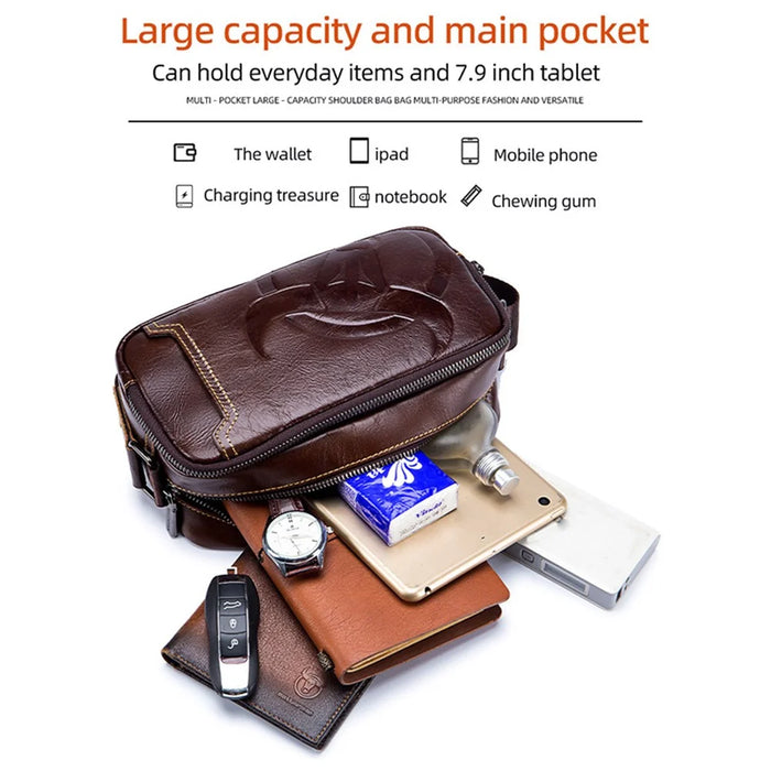 BULLCAPTAIN 0308 Top Layer Cowhide Horizontal Messenger Bag Casual Men Single Shoulder Crossbody Bag - Coffee - 3