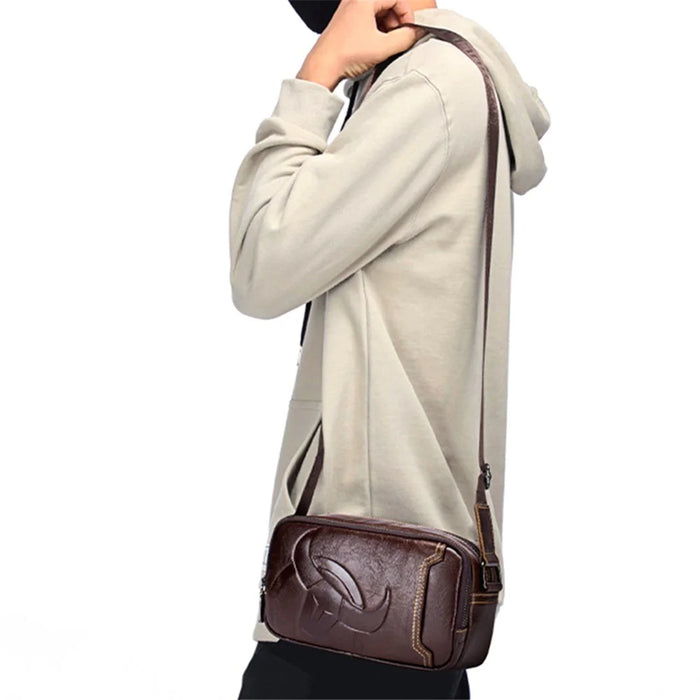BULLCAPTAIN 0308 Top Layer Cowhide Horizontal Messenger Bag Casual Men Single Shoulder Crossbody Bag - Coffee - 5