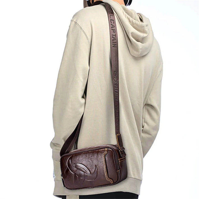 BULLCAPTAIN 0308 Top Layer Cowhide Horizontal Messenger Bag Casual Men Single Shoulder Crossbody Bag - Coffee - 6