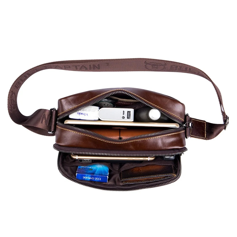 BULLCAPTAIN 0308 Top Layer Cowhide Horizontal Messenger Bag Casual Men Single Shoulder Crossbody Bag - Coffee - 7