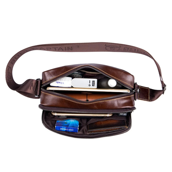 BULLCAPTAIN 0308 Top Layer Cowhide Horizontal Messenger Bag Casual Men Single Shoulder Crossbody Bag - Coffee - 7