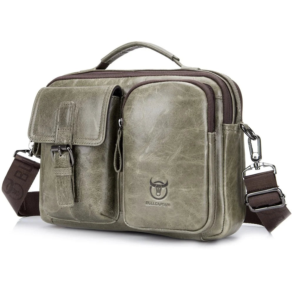 BULLCAPTAIN 036 Men Single Shoulder Crossbody Bag Retro Top Layer Cowhide Messenger Bag - Green - 1