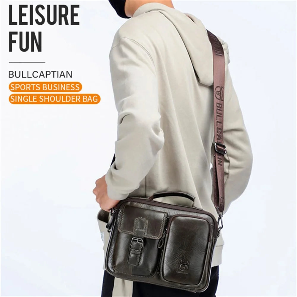 BULLCAPTAIN 036 Men Single Shoulder Crossbody Bag Retro Top Layer Cowhide Messenger Bag - Green - 2