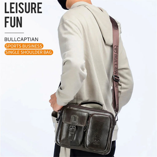 BULLCAPTAIN 036 Men Single Shoulder Crossbody Bag Retro Top Layer Cowhide Messenger Bag - Green - 2