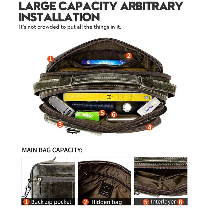 BULLCAPTAIN 036 Men Single Shoulder Crossbody Bag Retro Top Layer Cowhide Messenger Bag - Green - 3