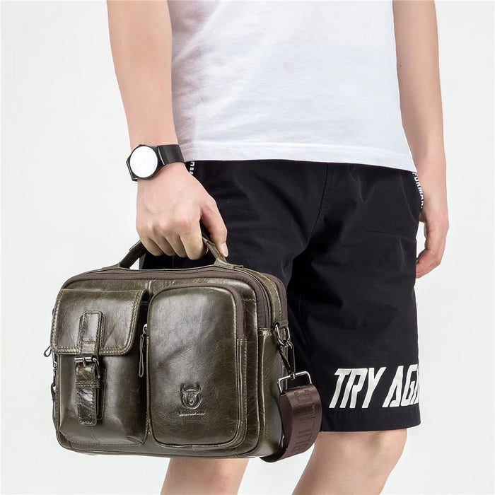 BULLCAPTAIN 036 Men Single Shoulder Crossbody Bag Retro Top Layer Cowhide Messenger Bag - Green - 4