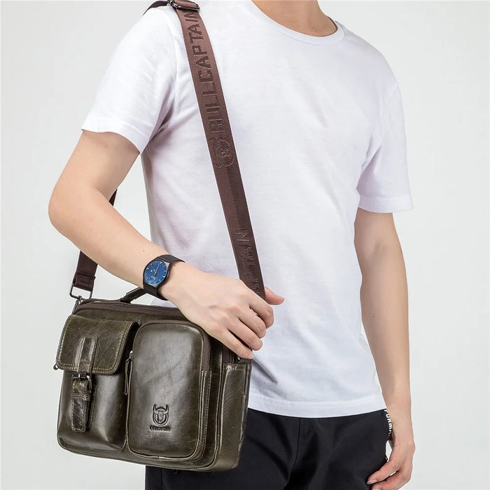 BULLCAPTAIN 036 Men Single Shoulder Crossbody Bag Retro Top Layer Cowhide Messenger Bag - Green - 5