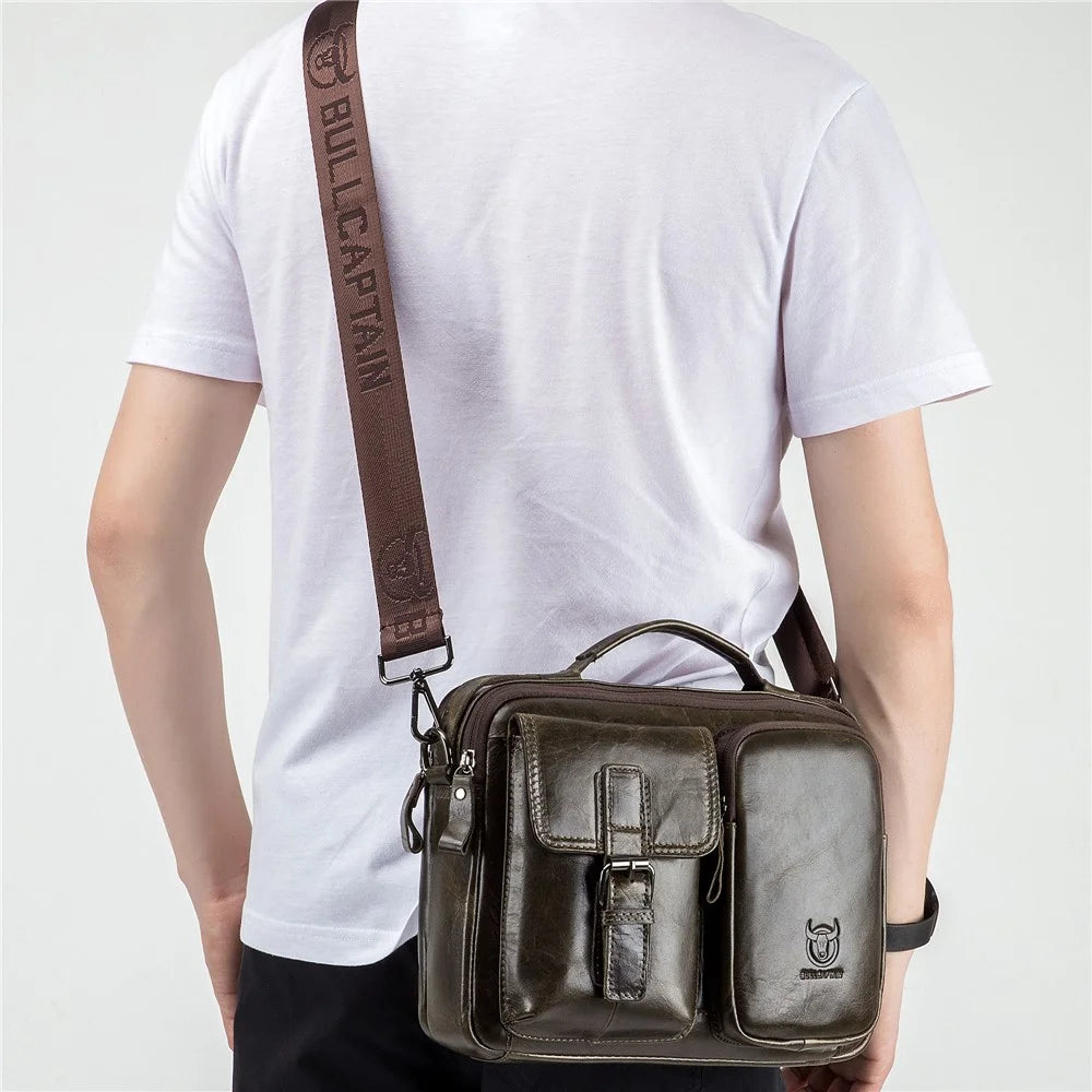 BULLCAPTAIN 036 Men Single Shoulder Crossbody Bag Retro Top Layer Cowhide Messenger Bag - Green - 6