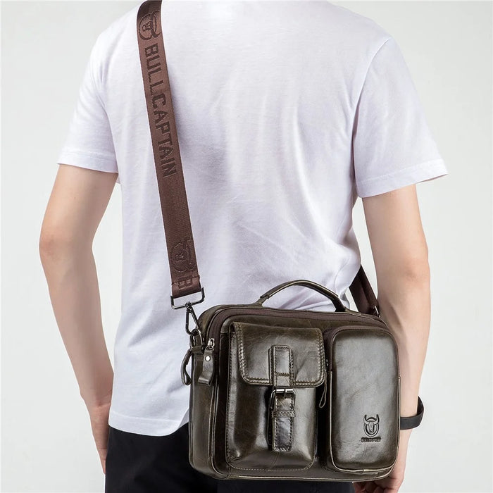 BULLCAPTAIN 036 Men Single Shoulder Crossbody Bag Retro Top Layer Cowhide Messenger Bag - Green - 6