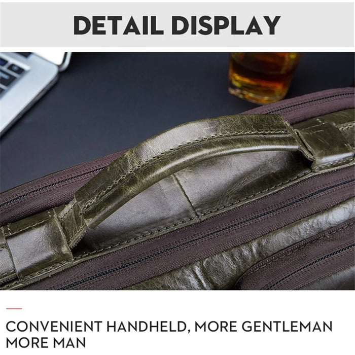 BULLCAPTAIN 036 Men Single Shoulder Crossbody Bag Retro Top Layer Cowhide Messenger Bag - Green - 7
