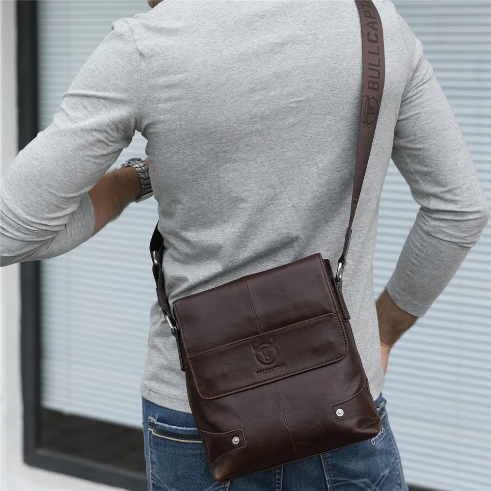 BULLCAPTAIN DJ-033 Men Business Casual Single Shoulder Bag Briefcase Top Layer Cowhide Crossbody Bag - Coffee - 3