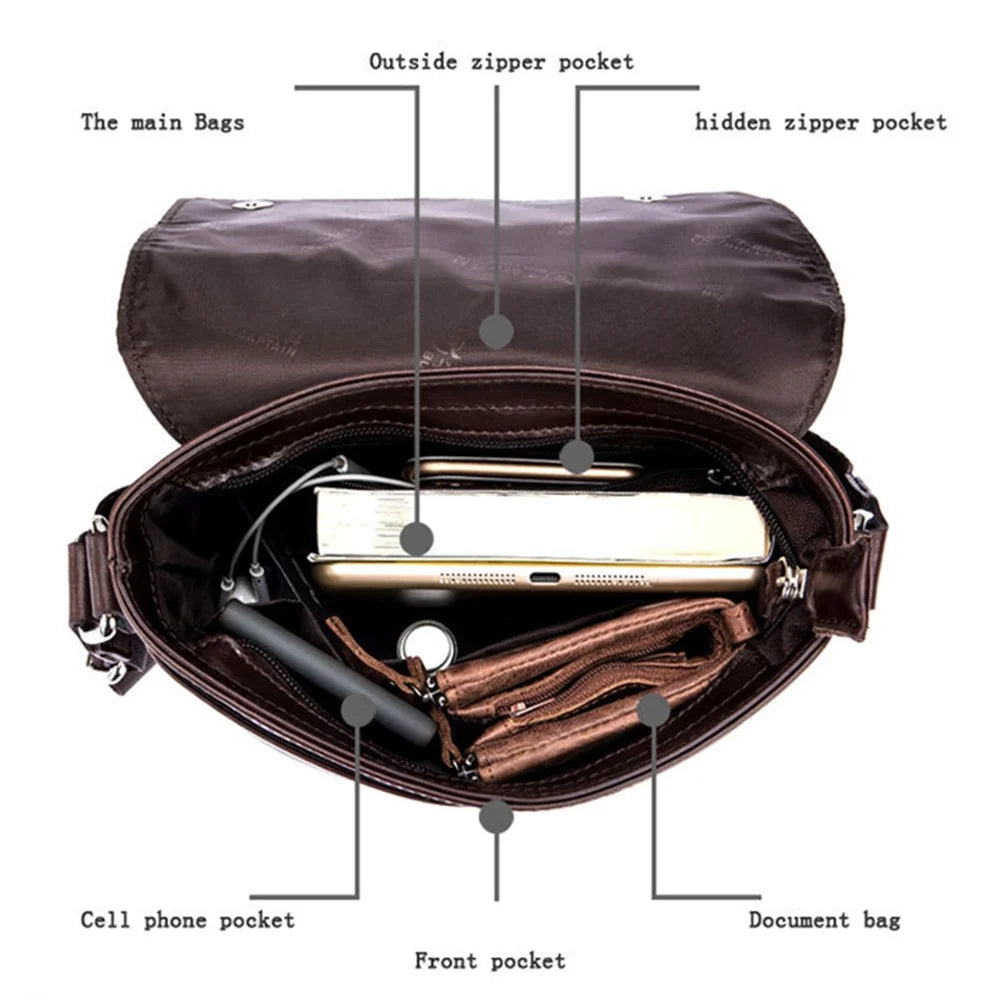 BULLCAPTAIN DJ-033 Men Business Casual Single Shoulder Bag Briefcase Top Layer Cowhide Crossbody Bag - Coffee - 4