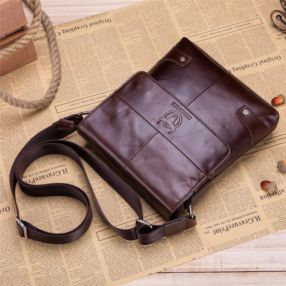 BULLCAPTAIN DJ-033 Men Business Casual Single Shoulder Bag Briefcase Top Layer Cowhide Crossbody Bag - Coffee - 6
