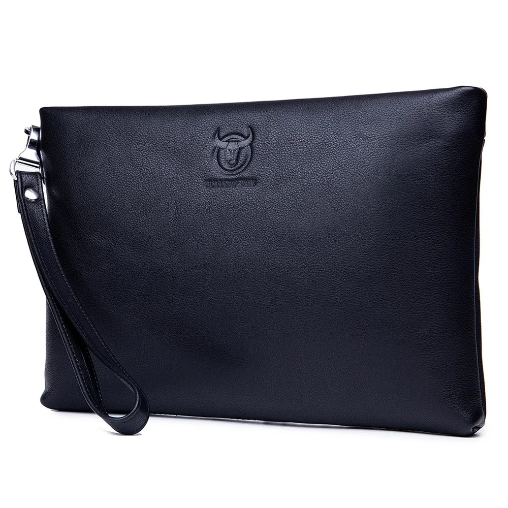 BULLCAPTAIN 446 Cowhide Leather Wristlet Clutch Zip Wallet Purses with Hand Strap - Size: L - 1