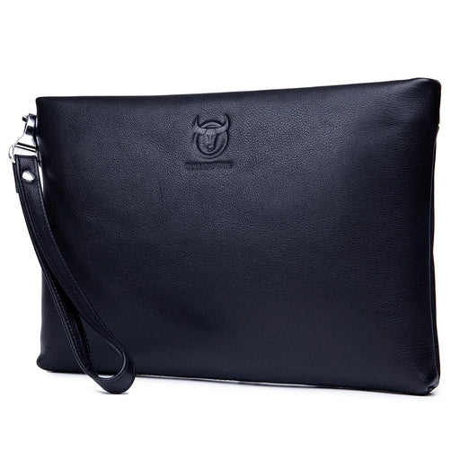 BULLCAPTAIN 446 Cowhide Leather Wristlet Clutch Zip Wallet Purses with Hand Strap - Size: L - 1