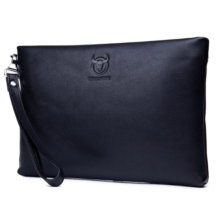 BULLCAPTAIN 446 Cowhide Leather Wristlet Clutch Zip Wallet Purses with Hand Strap - Size: L - 1