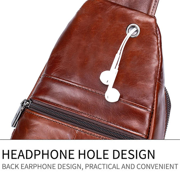 BULLCAPTAIN 121 Retro Style Chest Bag Top-Layer Cowhide Leather Crossbody Sling Bag for Travel, Hiking, Business Trip - Coffee - 7