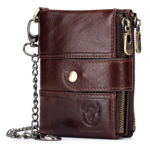 BULLCAPTAIN 08 Multiple Card Slots Wallet Top-Layer Cowhide Leather Zipper Coin Pocket Storage Bag - Coffee - 1
