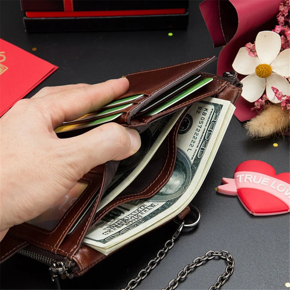 BULLCAPTAIN 08 Multiple Card Slots Wallet Top-Layer Cowhide Leather Zipper Coin Pocket Storage Bag - Coffee - 2