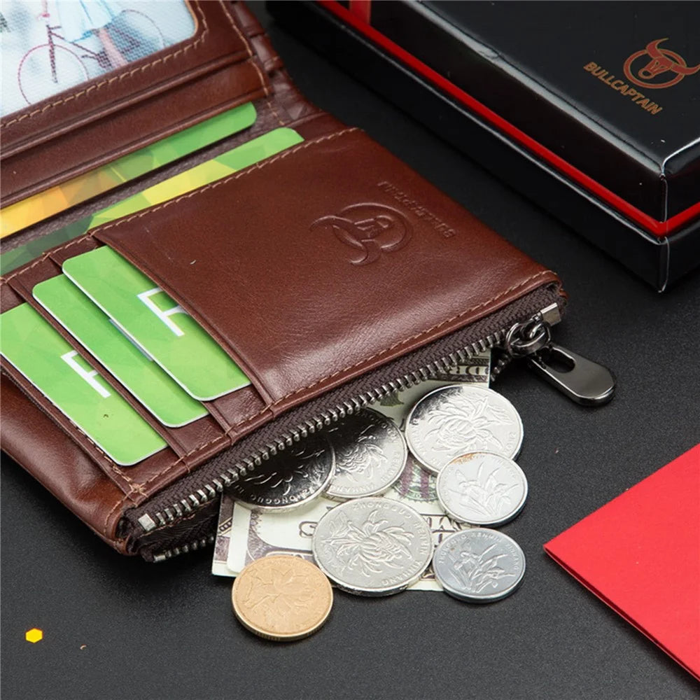 BULLCAPTAIN 08 Multiple Card Slots Wallet Top-Layer Cowhide Leather Zipper Coin Pocket Storage Bag - Coffee - 3