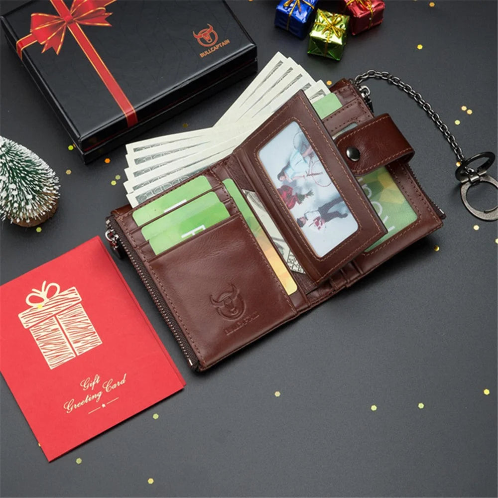 BULLCAPTAIN 08 Multiple Card Slots Wallet Top-Layer Cowhide Leather Zipper Coin Pocket Storage Bag - Coffee - 4