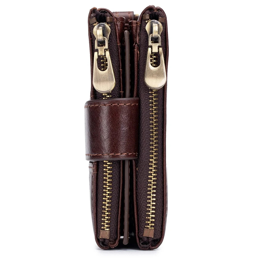 BULLCAPTAIN 08 Multiple Card Slots Wallet Top-Layer Cowhide Leather Zipper Coin Pocket Storage Bag - Coffee - 6