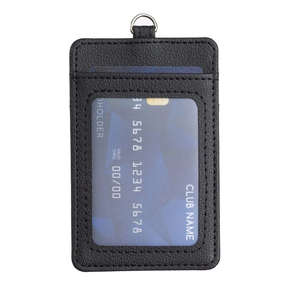BFK15 Vertical ID Badge Bank Card Protective Sleeve PU Leather Card Storage Bag - Black - 1