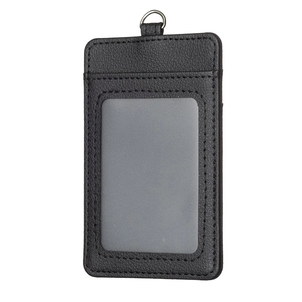 BFK15 Vertical ID Badge Bank Card Protective Sleeve PU Leather Card Storage Bag - Black - 2