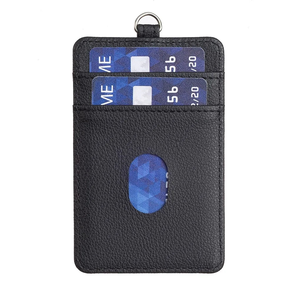 BFK15 Vertical ID Badge Bank Card Protective Sleeve PU Leather Card Storage Bag - Black - 3