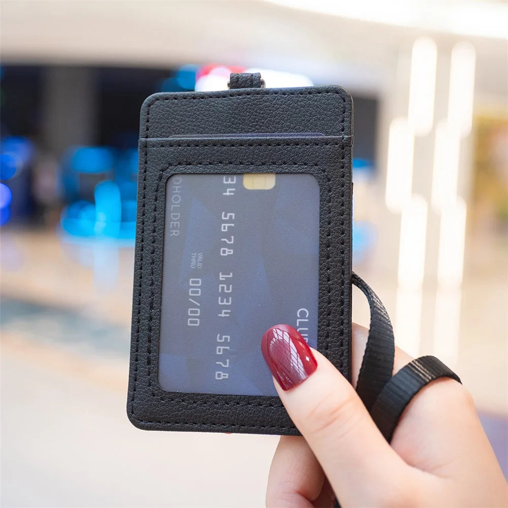 BFK15 Vertical ID Badge Bank Card Protective Sleeve PU Leather Card Storage Bag - Black - 4
