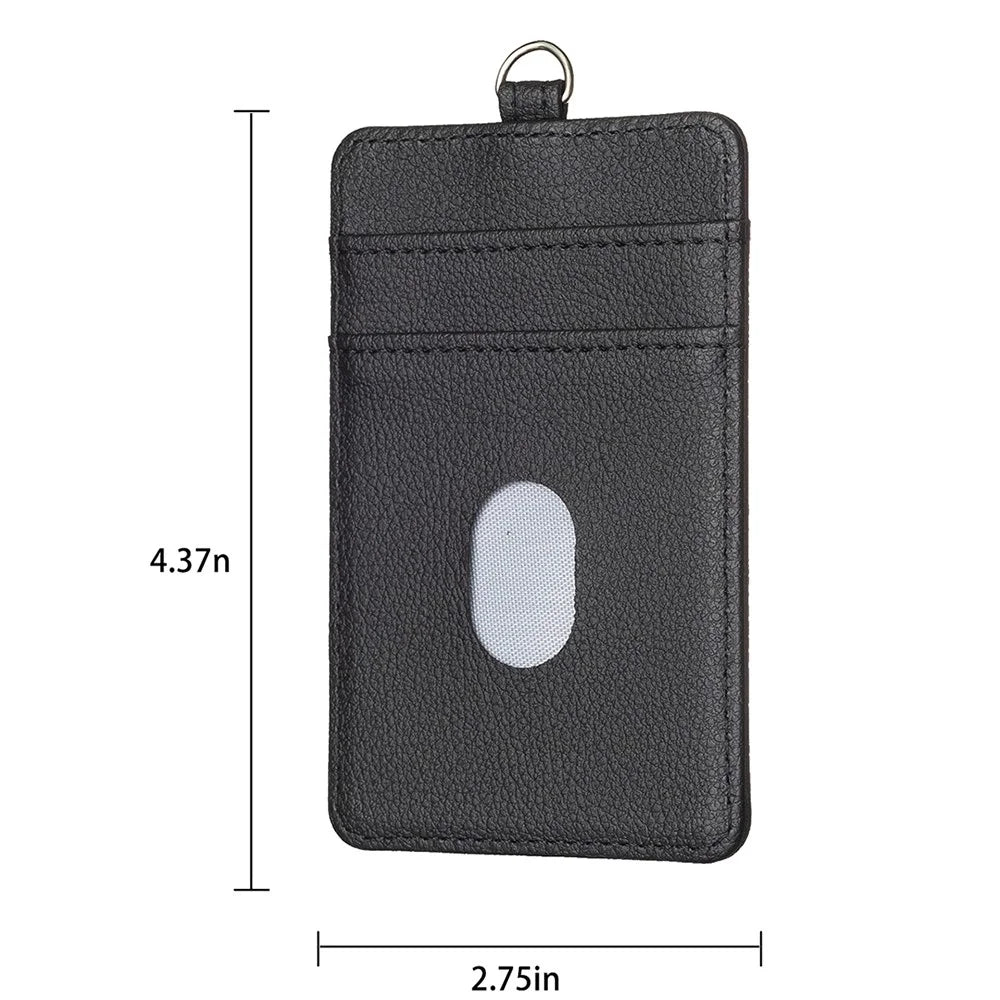 BFK15 Vertical ID Badge Bank Card Protective Sleeve PU Leather Card Storage Bag - Black - 6