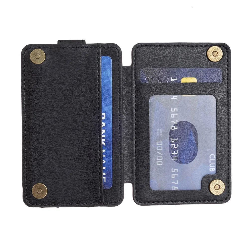 BFK03 Self-adhesive Phone Back Card Holder PU Leather Card Bag with Finger Ring Holder - Black - 4