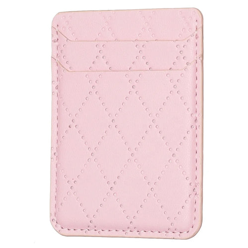 BFK11 Rhombus Design PU Leather Bank Card Bag Self-adhesive Phone Back Card Holder - Pink - 1