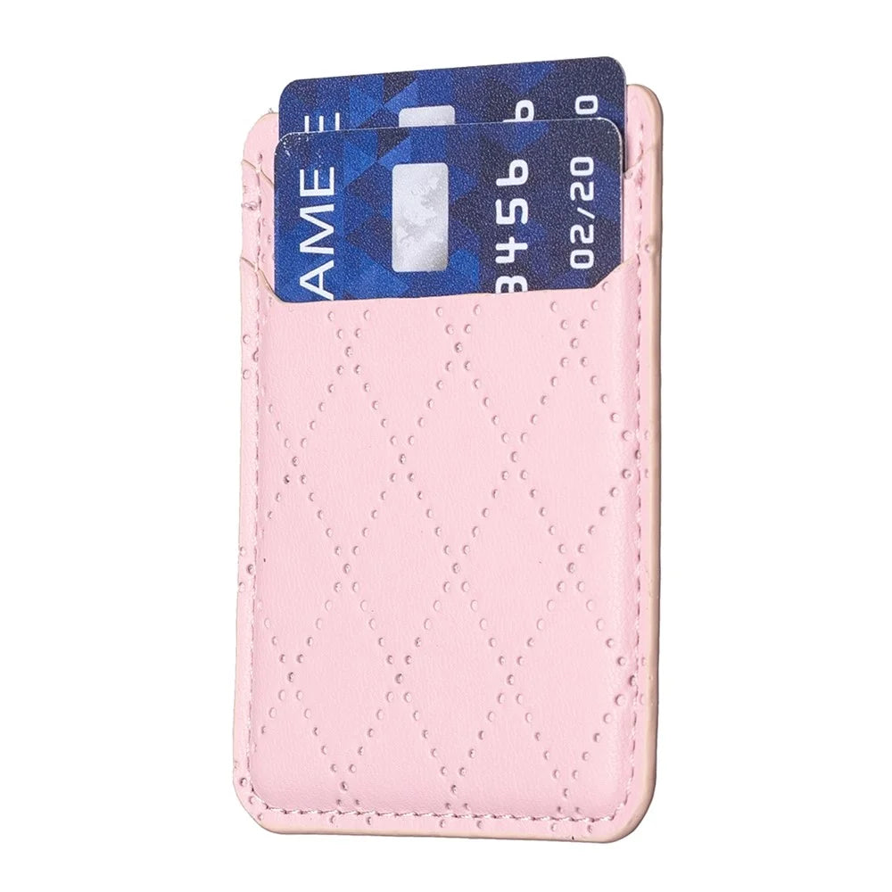 BFK11 Rhombus Design PU Leather Bank Card Bag Self-adhesive Phone Back Card Holder - Pink - 3